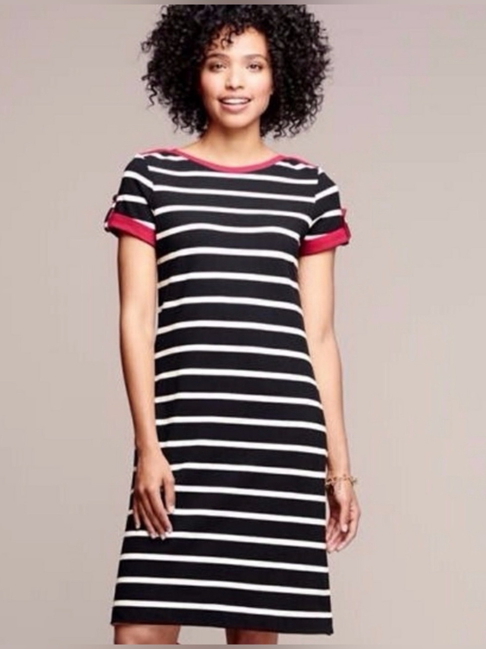 Lands End Striped Nautical T-Shirt Dress Navy/White/Red Size Small